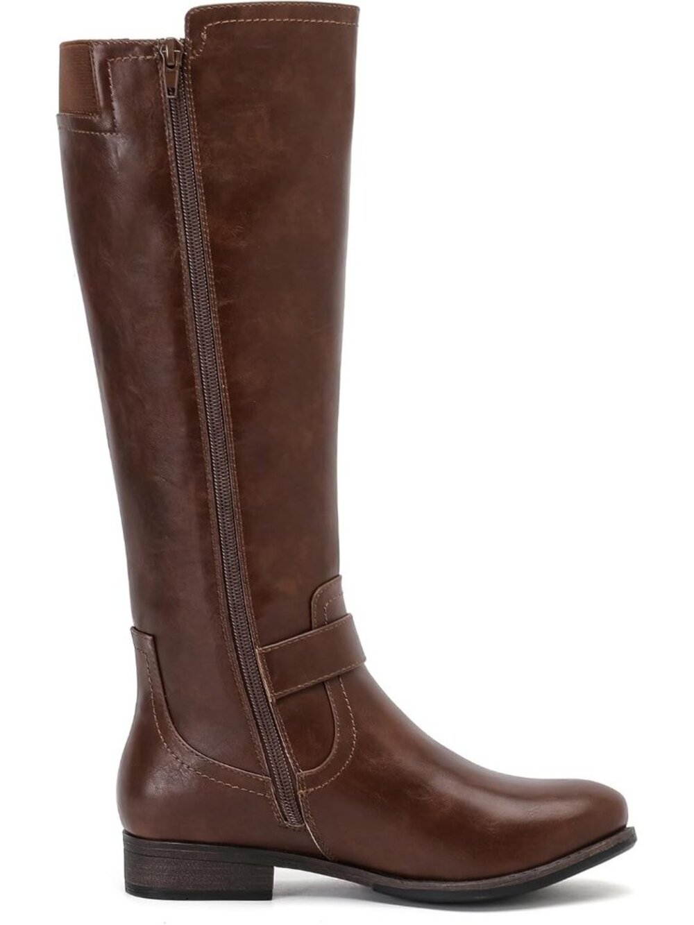 Women's Brown Leather Rubber Slouchy Knee High Comfortable Stylish Tall Boots - Picture 3 of 6
